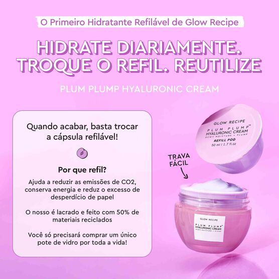 HIDRATANTE FACIAL COM HIALURONICO GLOW RECIPE PLUM PLUMP REFILL
