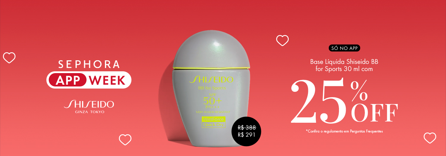 App Week - Base L&iacute;quida Shiseido BB for Sports 30ML com 25% OFF