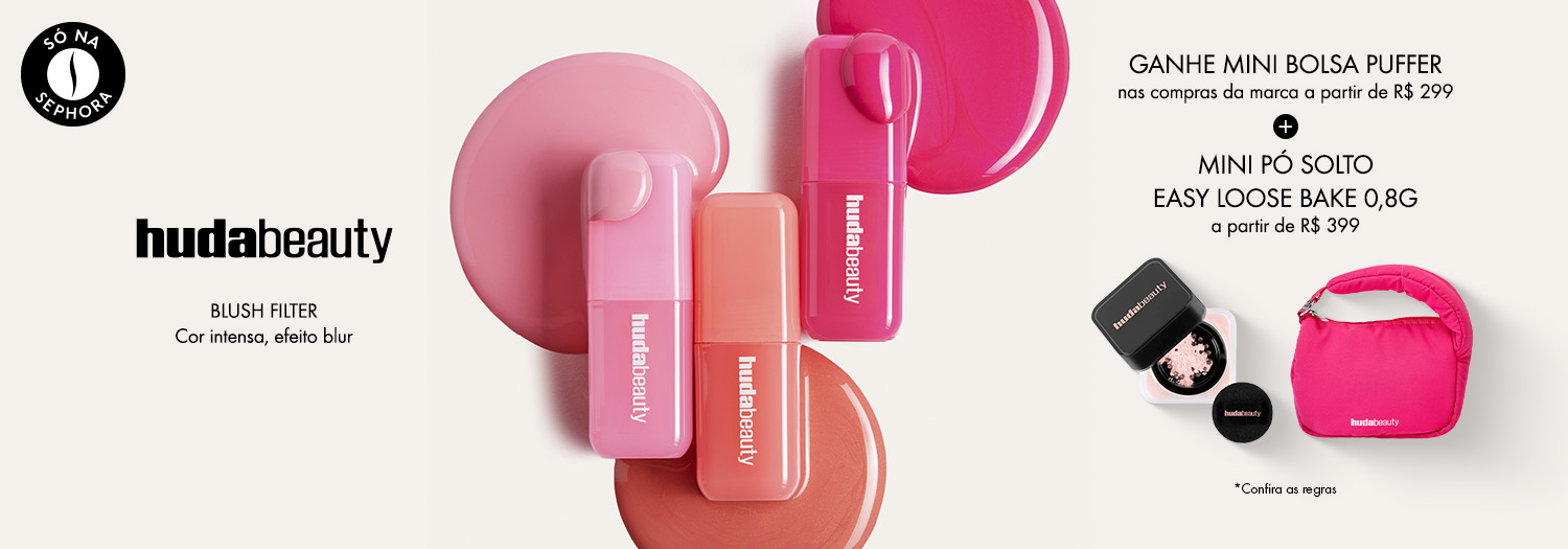 Huda Beauty - Ganhe mini bolsa puffer e mini pó solto