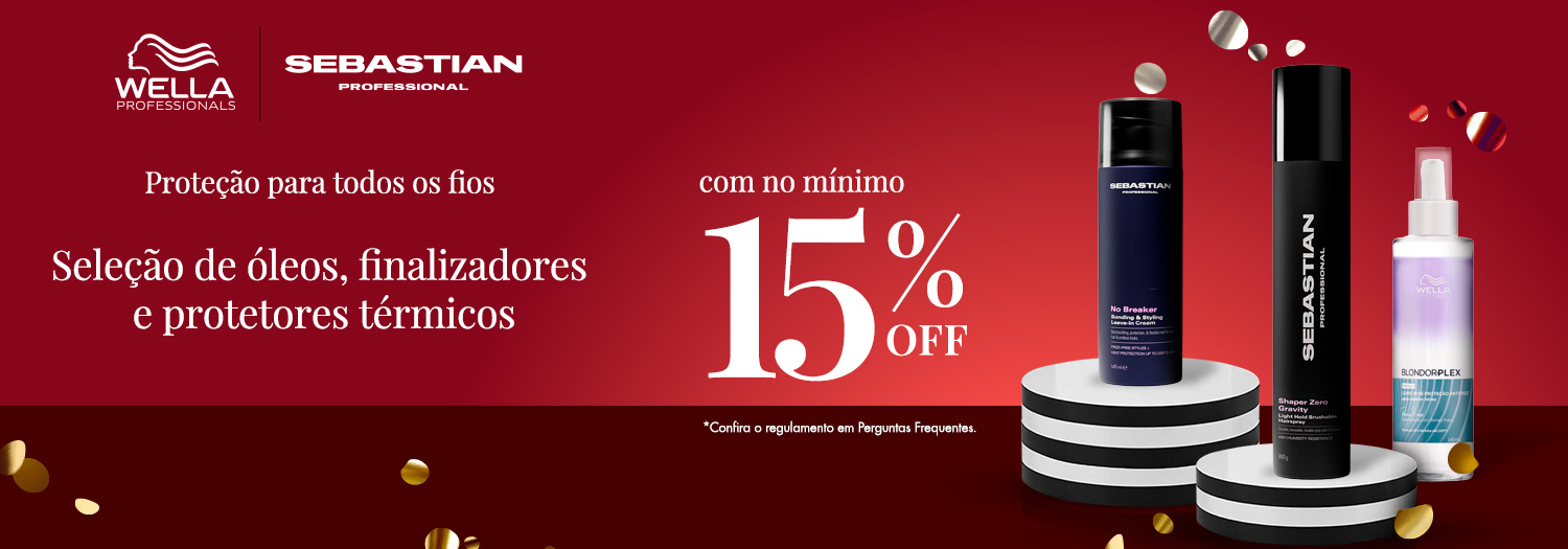 Wella e Sebastian | Seleção de óleos, finalizadores e protetores térmicos com no mínimo 15% OFF